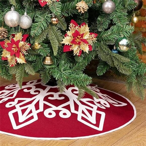 Christmas Burlap Tree Skirt, 30 Inch Farmhouse Red Tree Mat, Red - Picture 9 of 9